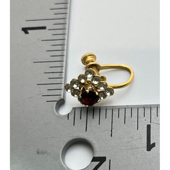 Vintage Gold Electroplate Red Rhinestone Earrings Screw Back Studs - Picture 3 of 6
